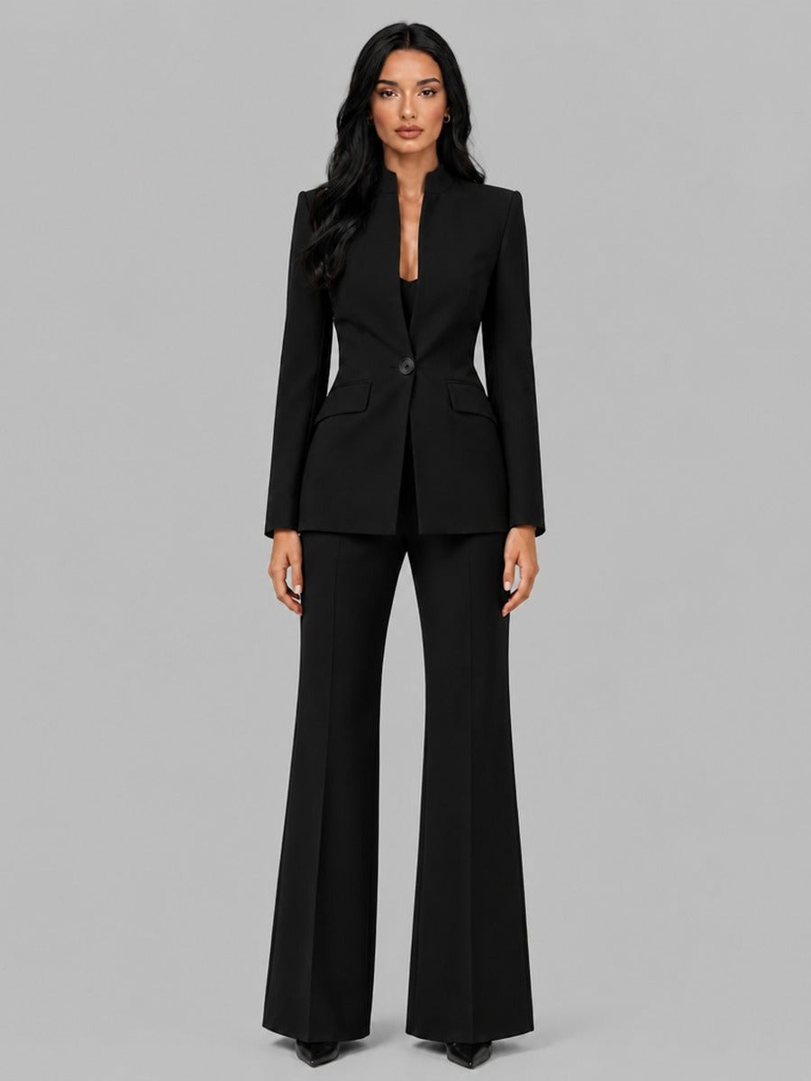 Eugénie | Ensemble deux pièces avec blazer à col officier et pantalon évasé