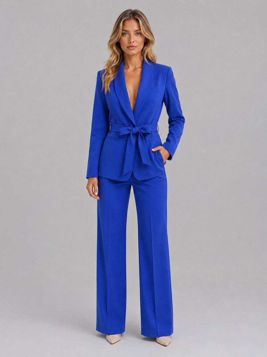 Ombeline | Ensemble deux pièces avec blazer à col châle et ceinture à la taille