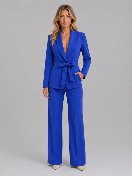 Ombeline | Ensemble deux pièces avec blazer à col châle et ceinture à la taille