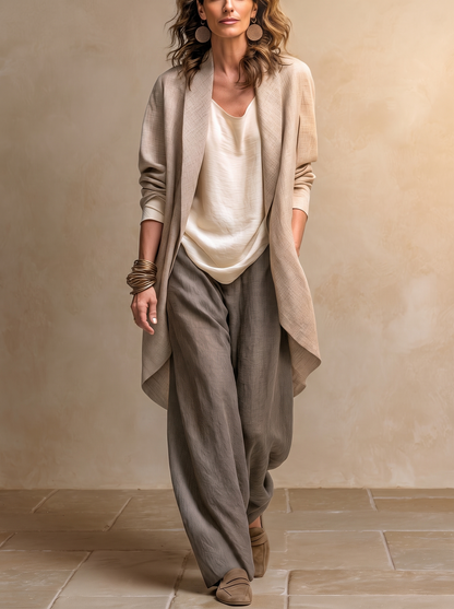 Solène | Ensemble trois pièces avec pantalon palazzo, beige et gris