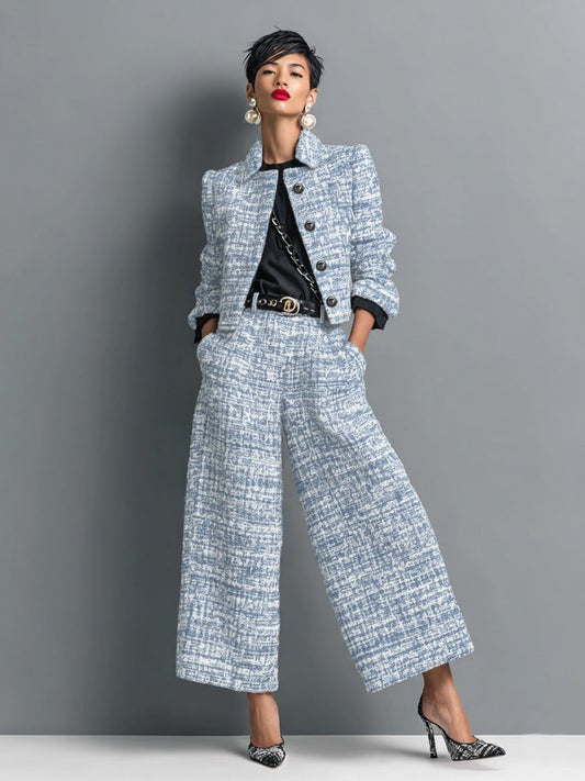 Hortense | Ensemble veste courte effet tweed et pantalon large