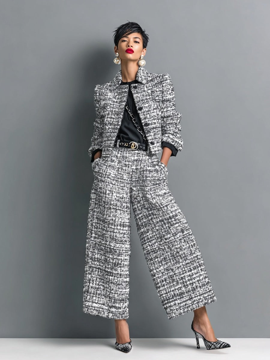 Hortense | Ensemble veste courte effet tweed et pantalon large