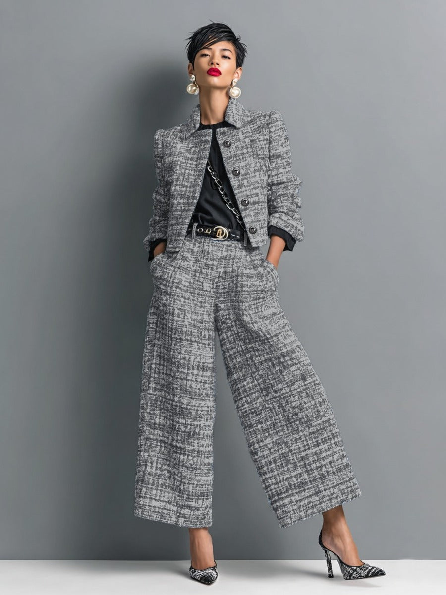 Hortense | Ensemble veste courte effet tweed et pantalon large