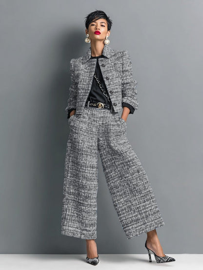 Hortense | Ensemble veste courte effet tweed et pantalon large