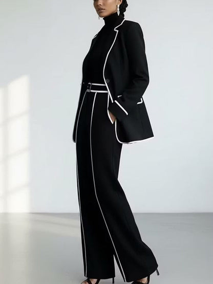Delphine | Ensemble blazer et pantalon à liserés contrastants, noir