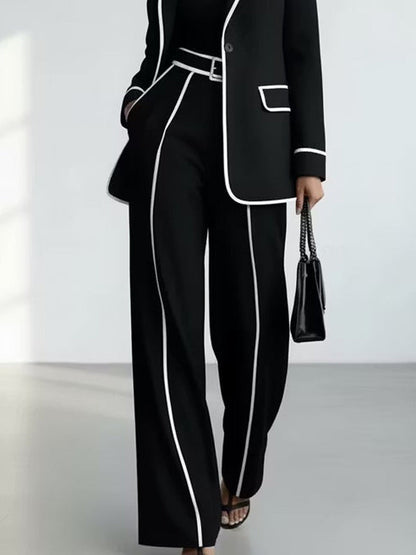 Delphine | Ensemble blazer et pantalon à liserés contrastants, noir