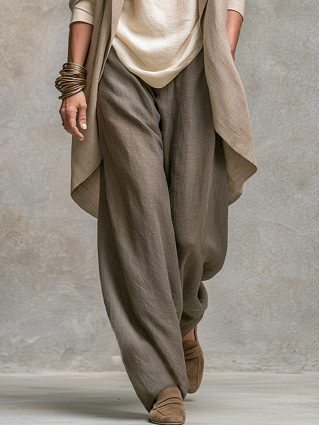 Solène | Ensemble trois pièces avec pantalon palazzo, beige et gris