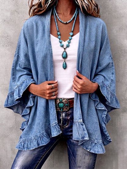Corinne | Cardigan bohème chic en denim à volants