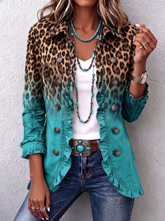 Phyllis | Ombré Leopard Blazer with Ruffles