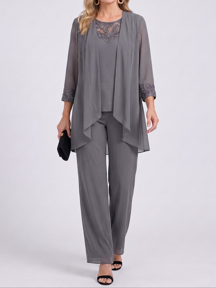 Margaux | Ensemble trois pièces avec veste en mousseline et pantalon large