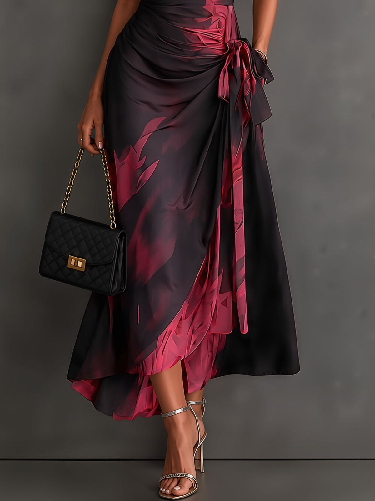 Celeste | Robe portefeuille midi à imprimé abstrait et ourlet à volants