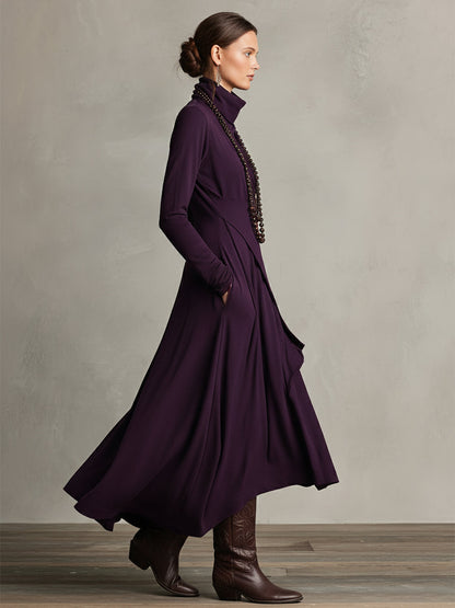 Rosalind | Robe longue bohème à col roulé et drapé asymétrique