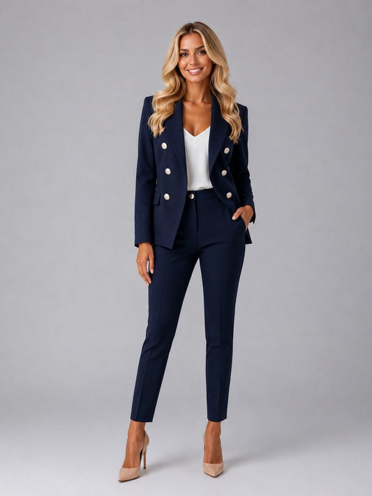 Victoire | Tailleur croisé à revers pointus et pantalon cheville