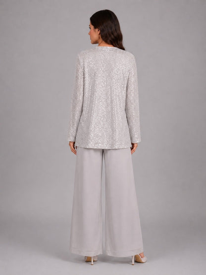 Capucine | Ensemble trois pièces avec veste ouverte à paillettes, top et pantalon large