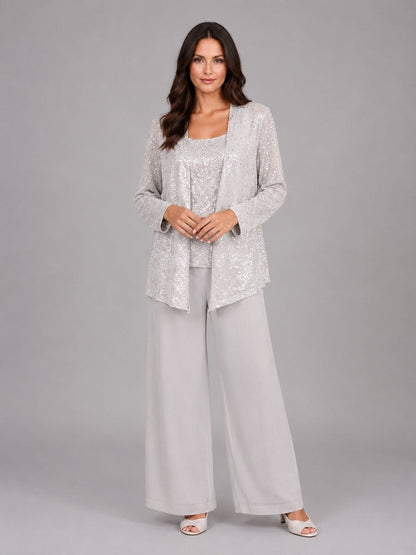 Capucine | Ensemble trois pièces avec veste ouverte à paillettes, top et pantalon large
