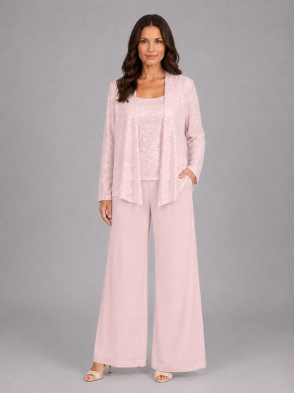 Capucine | Ensemble trois pièces avec veste ouverte à paillettes, top et pantalon large